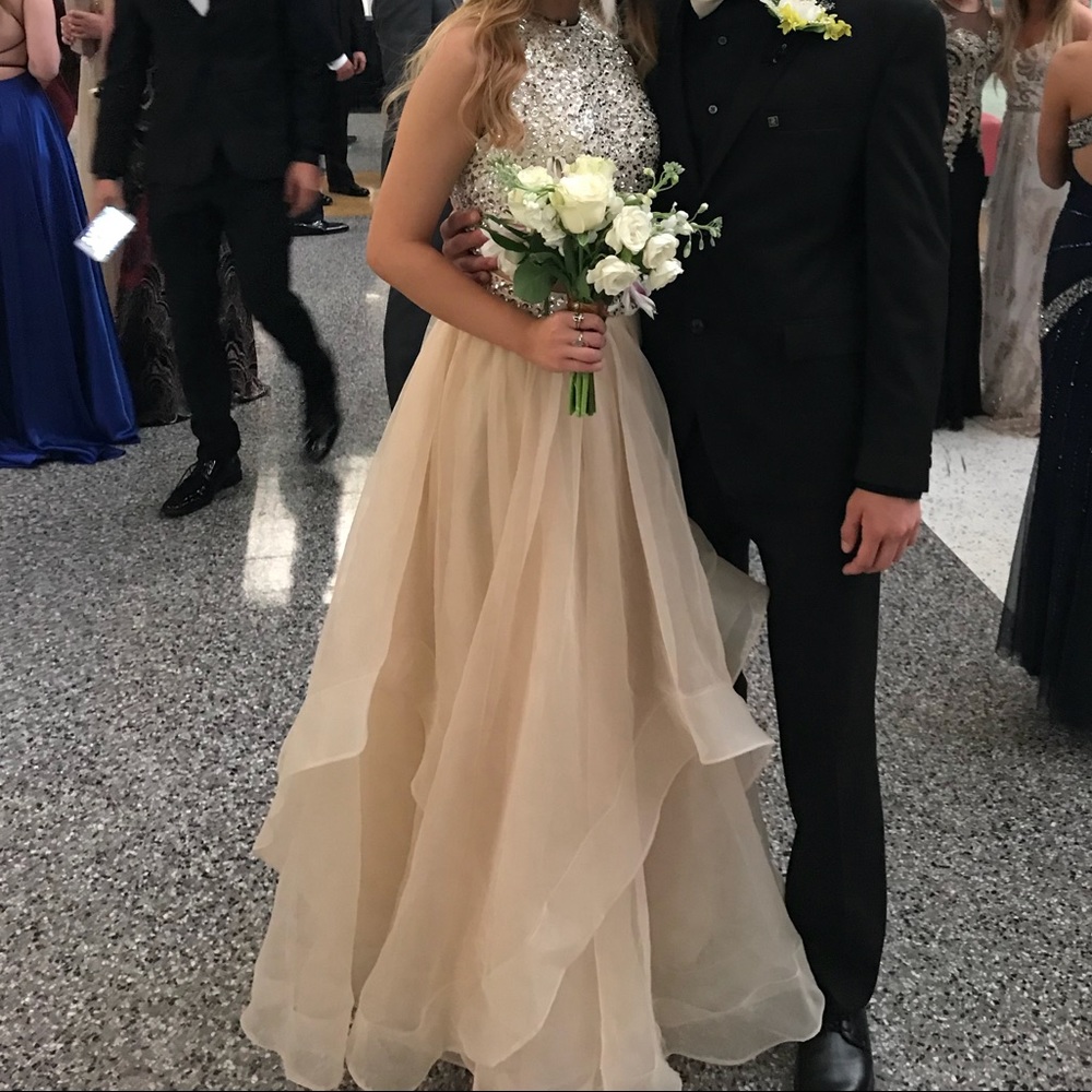 Two Piece Floor Length Organza Beaded Prom Dress